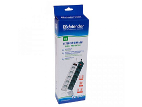 Сетевой фильтр Defender ES черный 1,8м