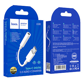 Переходник Type-C (папа) - 3.5 Jack (мама) Hoco LS30 белый
