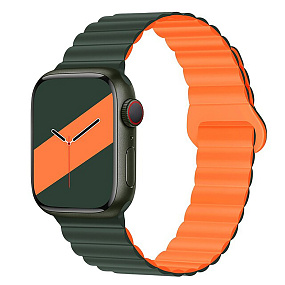 Ремешок для Apple Watch W32 42/44/45/49 mm силикон на магните зеленый/оранжевый